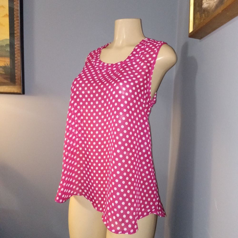 AMERICAN CITY WEAR PINK SLEEVELESS TOP W/ WHITE POLKA DOTS (NWT) SZ L - Picture 4 of 6
